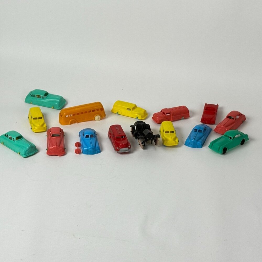 Vintage 1950’s 60’s Plastic Cars Trucks Buses Mixed Colors For Display Man Cave
